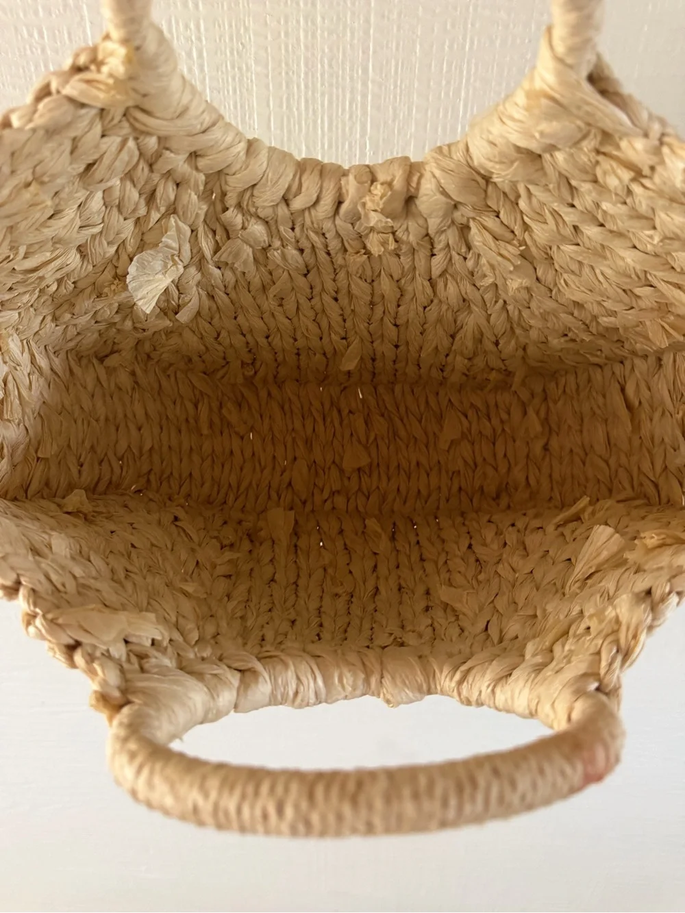 Natural Woven Raffia Circle Handle Tote Bag Boho Beach Purse Beige
